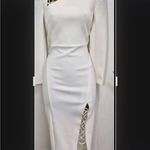 Karen Millen White  SCUBA-crepe lace up woven dress -Up Detail/ PTP-18|L-45”